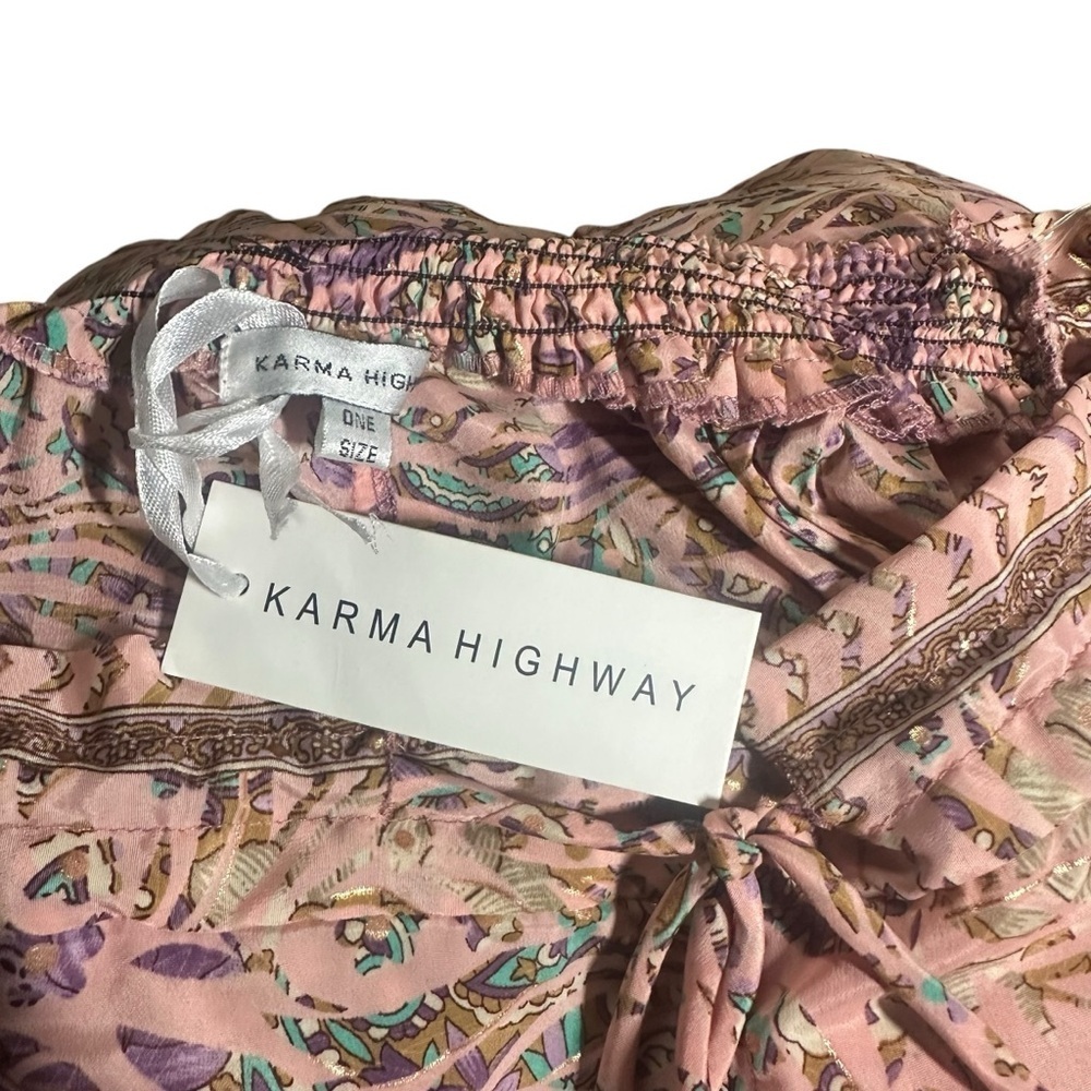 Karma Highway Pink Floral Pants drawstring One Size NWT - Picture 6 of 8